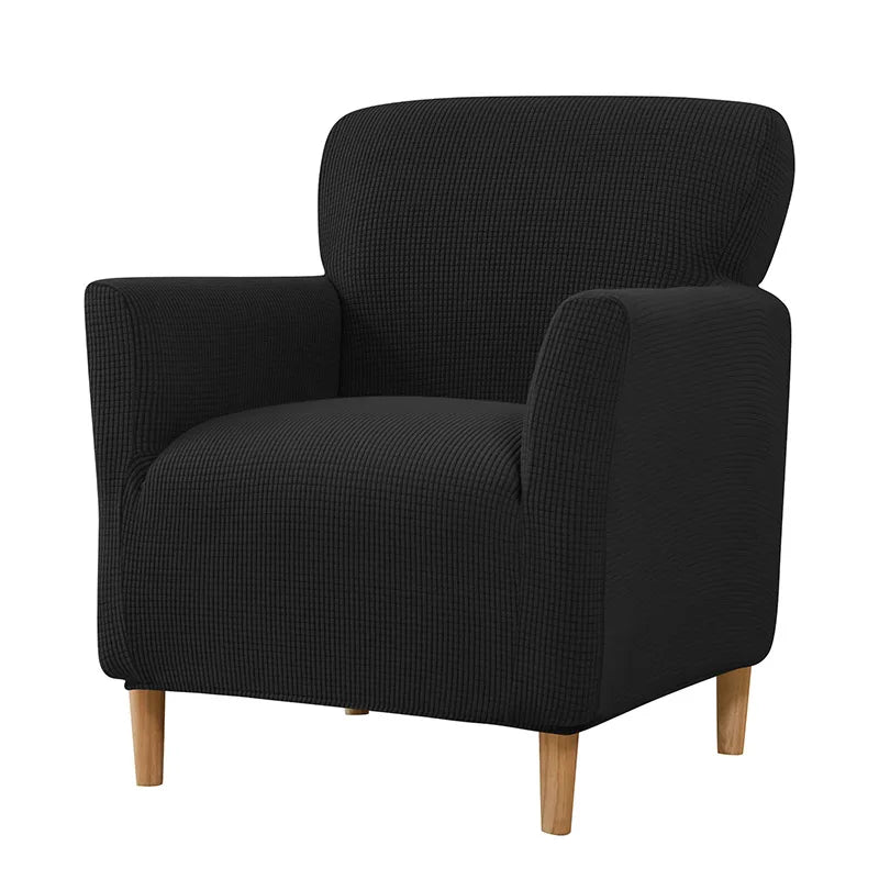 housse fauteuil jacquard carreaux moderne bleu beige gris extensible adhésif
