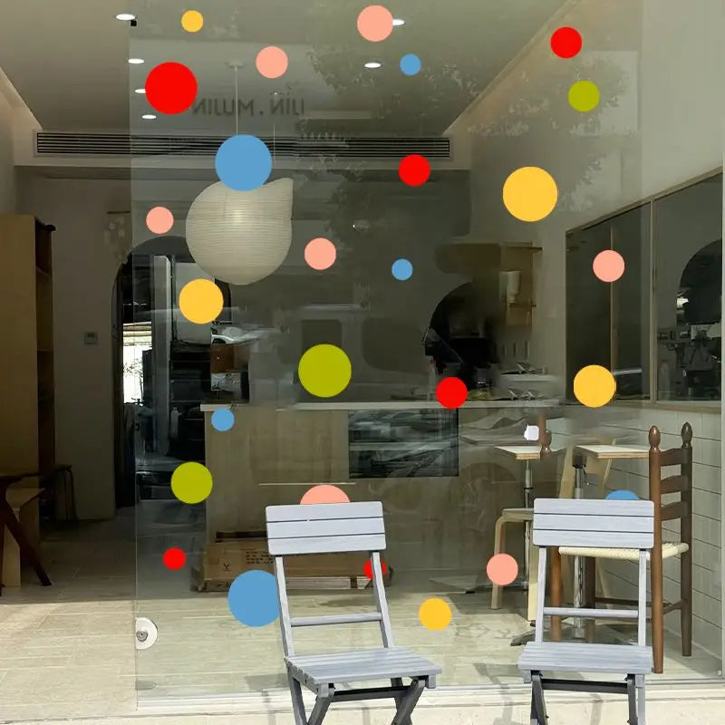 sticker deco moderne cercles couleur vitrine fenetre adhésif diy pvc translucent transparent moderne ludique