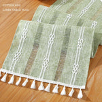 nappe décorative bohème géométrique franges semi transparente blanc rose vert gris bleu marine table
