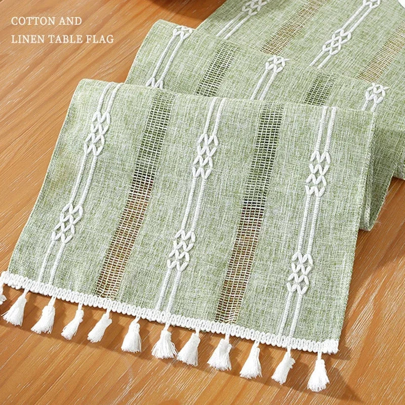 nappe décorative bohème géométrique franges semi transparente blanc rose vert gris bleu marine table