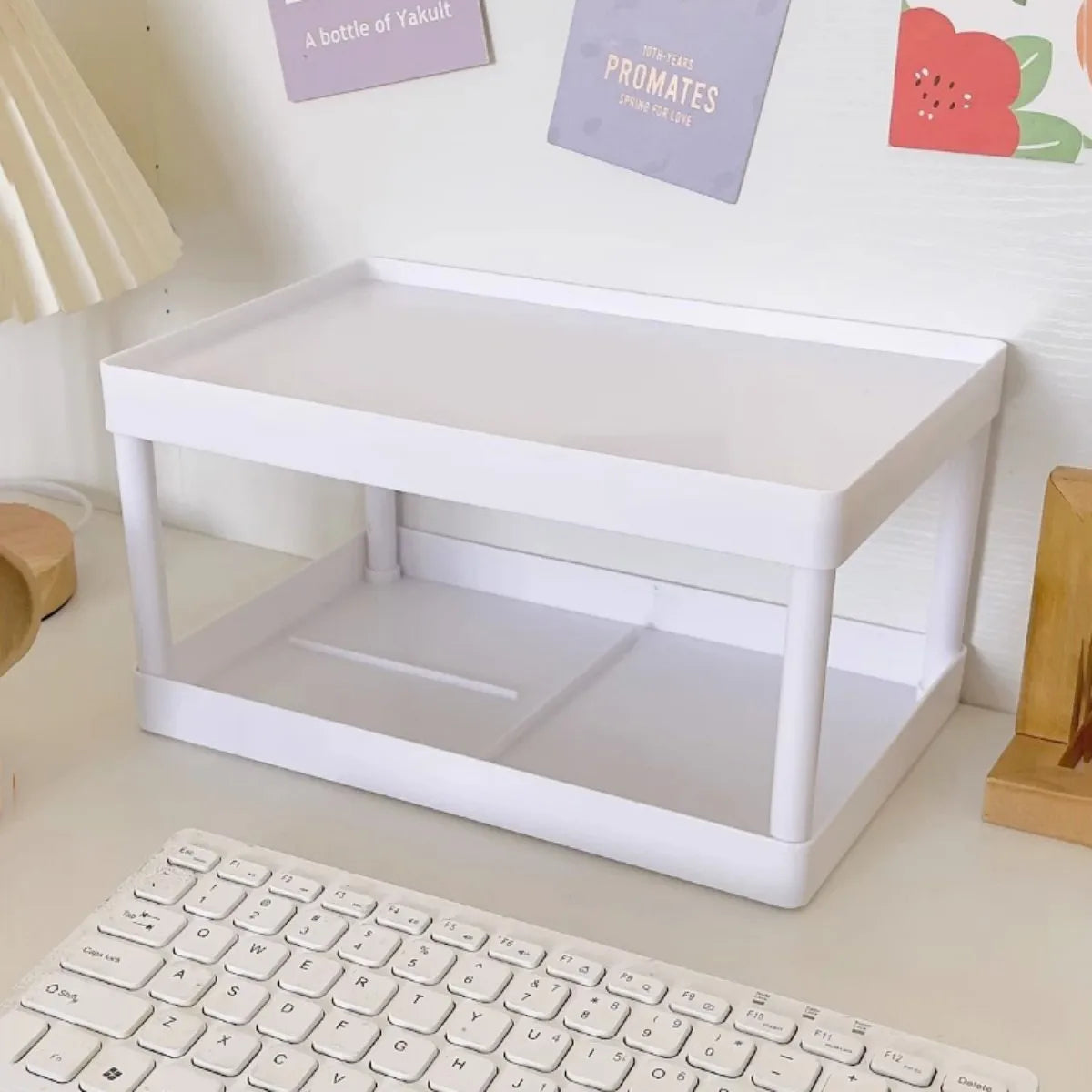 support rangement double niveau blanc moderne rangement papeterie stylo cahier agrafeuse marque page boite