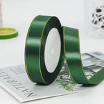 ruban satin polyester rose vert élégant 22mètres 2cm bord doré uni opaque emballage cadeau