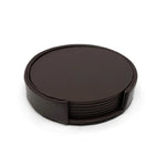 Ensemble de sous-verres noirs ronds en cuir avec un design élégant et moderne.
