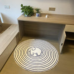 tapis moderne rond éléphant rayures concentriques blanc bleu marine doux confortable résistant antislip polyester