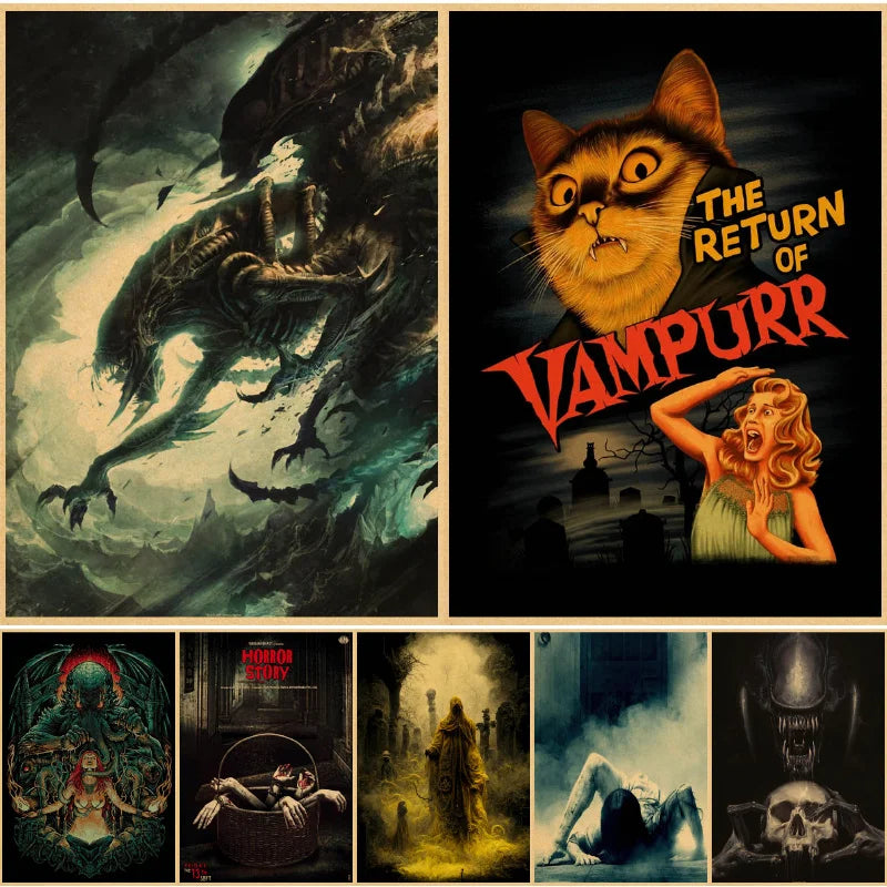affiche art gothique horreur film vintage cadre doré décoration murale cinéma fantastique