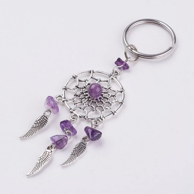 porte clés attrape rêves boho chic semi opaques ailes argenté rose violet vert
