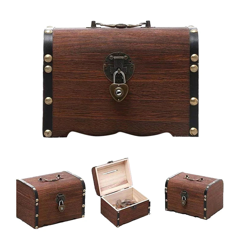 coffre bijoux marron foncé bois naturel vintage clé poignée dorée cadenas brillant opaque rétro