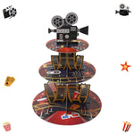 décoration anniversaire thème cinéma assiettes jetables serviettes gobelets nappe guirlande popcorn rouge noir doré