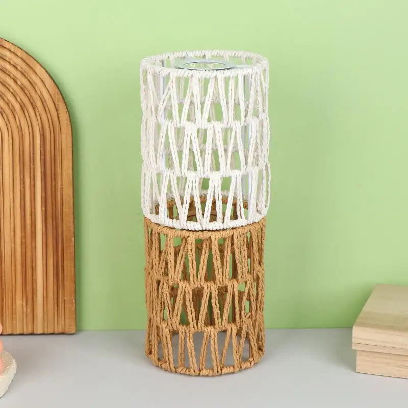 cache lampe tressé boho chic blanc beige moderne annuaire métallique salon jardin
