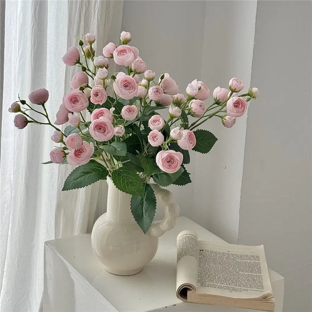 bouquet fleurs artificielles roses soies feuilles verte intérieur mariage anniversaire décoration champêtre minimaliste