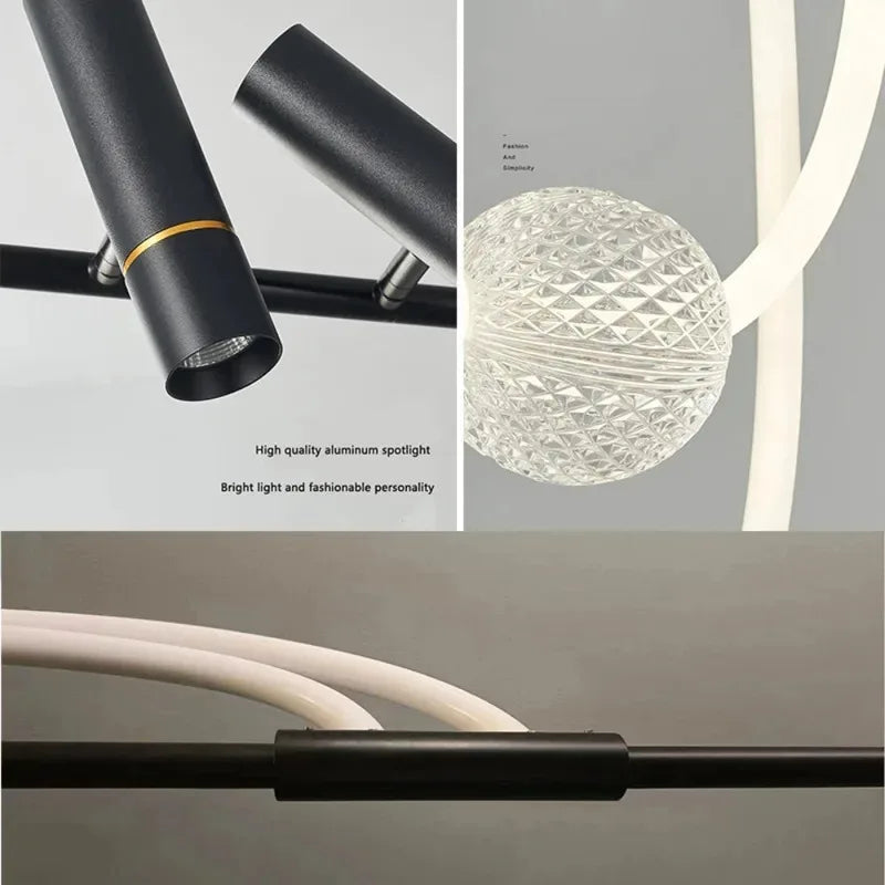lampe suspendue moderne blanc noir sphère transparente led câble ondulé minimaliste fournie