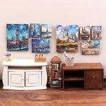 tableaux impressionnistes miniature peinture bleu blanc rouge paysages urbains cadres accessoires maison poupée