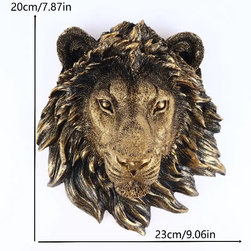 décoration murale masque lion doré noir résine réaliste sculptural fixations chambre maison