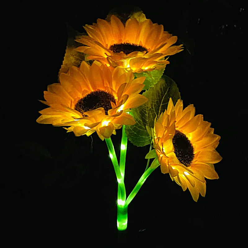 lumières solaires fleurs artificielles jaune vert feuilles pétales moderne décoratifextérieur piquet métallique