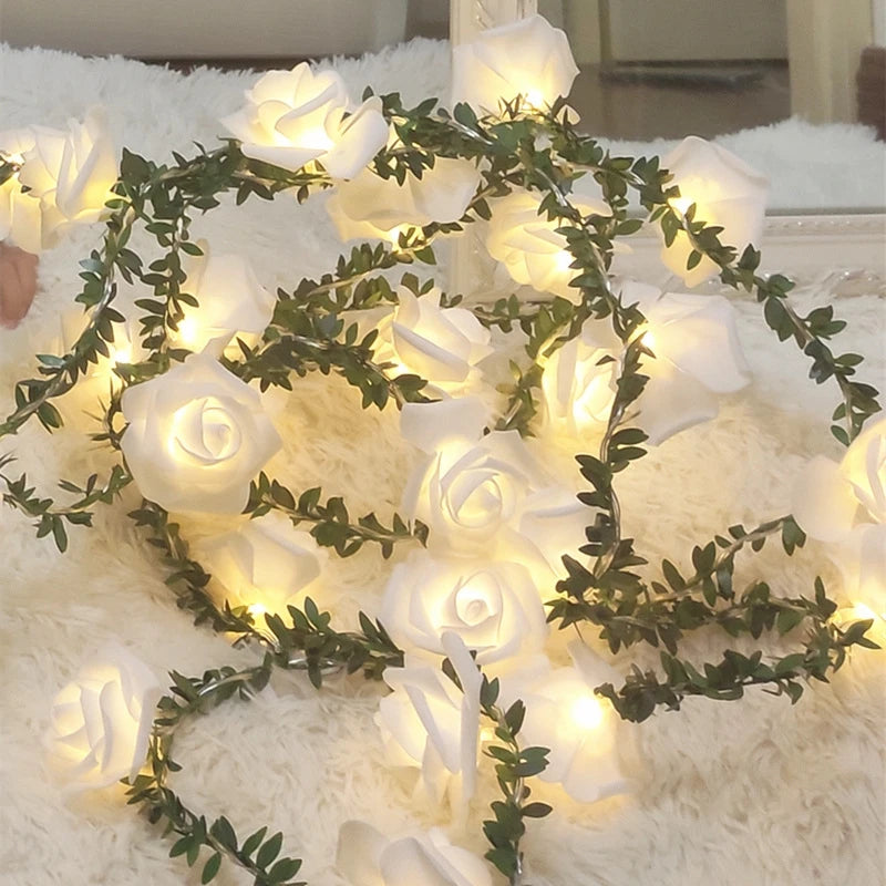 guirlande lumineuse rose feuilles vert festifs decoration mariage noel anniversaire blanc orange