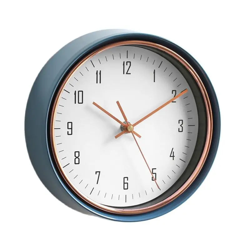 horloge murale moderne métal aiguille quartz bleu cuivre salon decoration