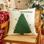 coussin brodé arbre noël étoiles dorées festif décoratif intérieur maison voiture 45x45cm polyester festive