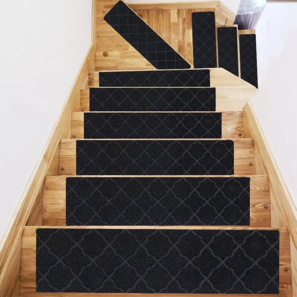 tapis antidérapant escalier motif patchwork coton duveteux adhésif moderne noir beige