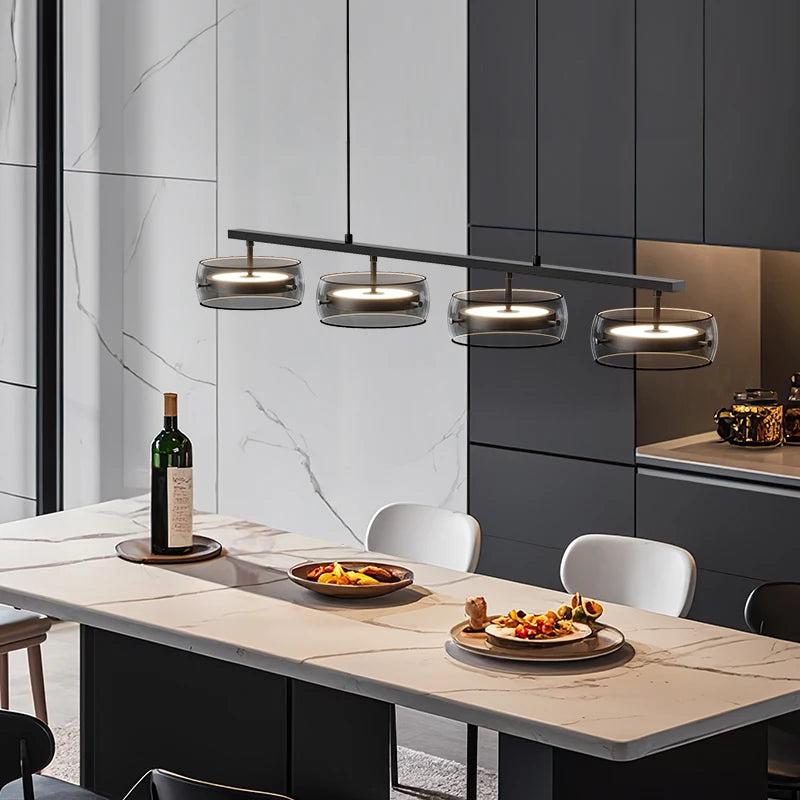 suspension lumineuse moderne noir ventilateur led télécommande contemporaine circulaire translucent chambre restaurant