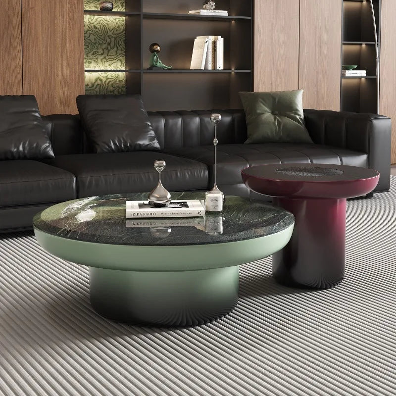 table basse moderne marbre vert blanc bois clair minimaliste ornement salon unique