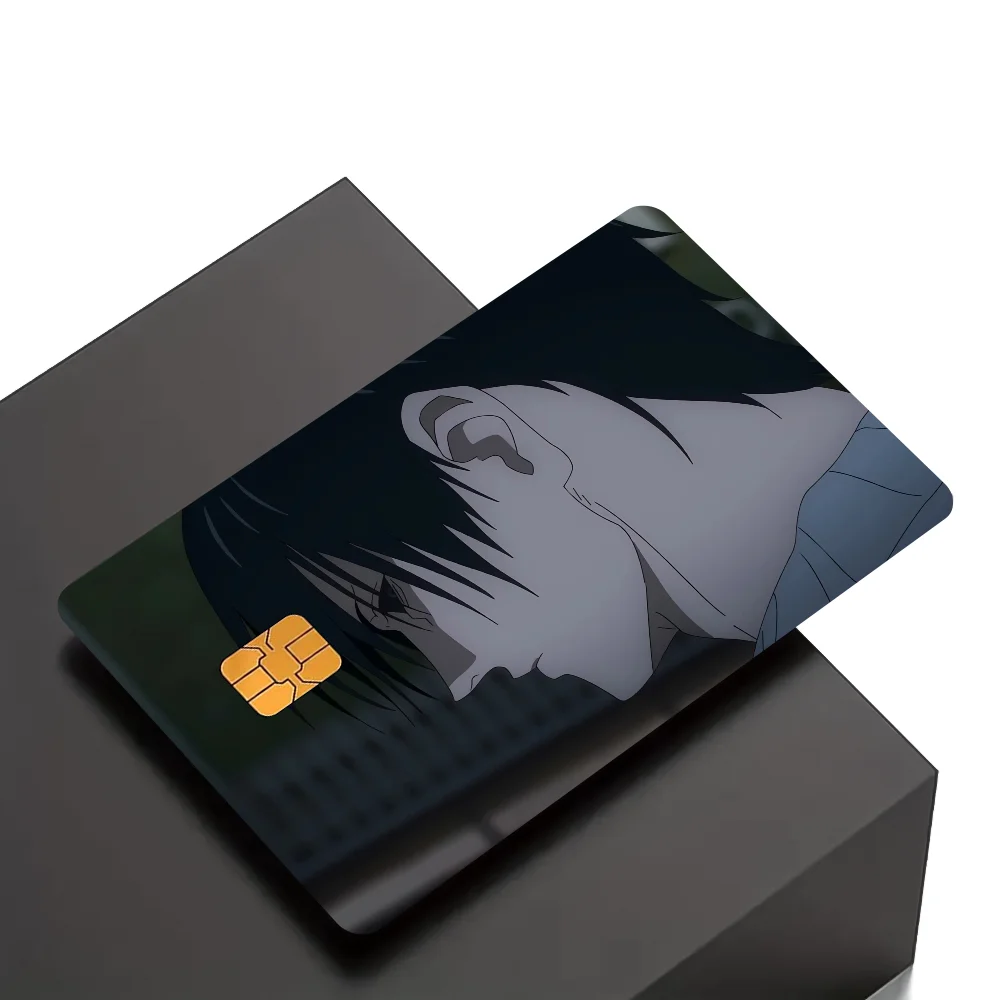 cartes crédit personnalisées adhésives anime fushiguro épée motif abstrait moderne blanc noir orange
