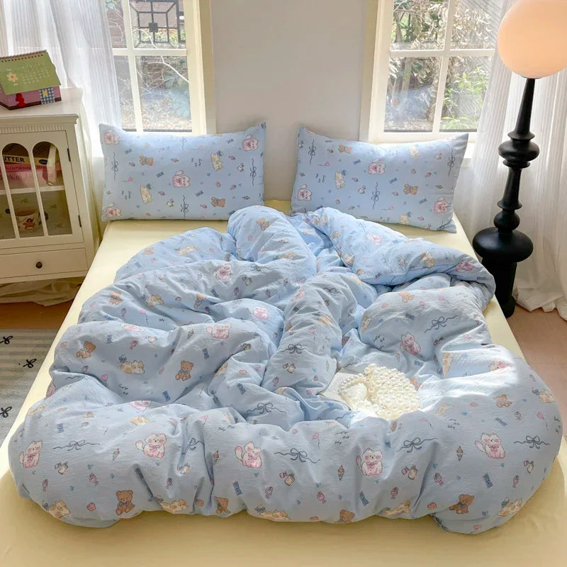 parure lit enfant fille housse couette fleurs coton doux pièces rose