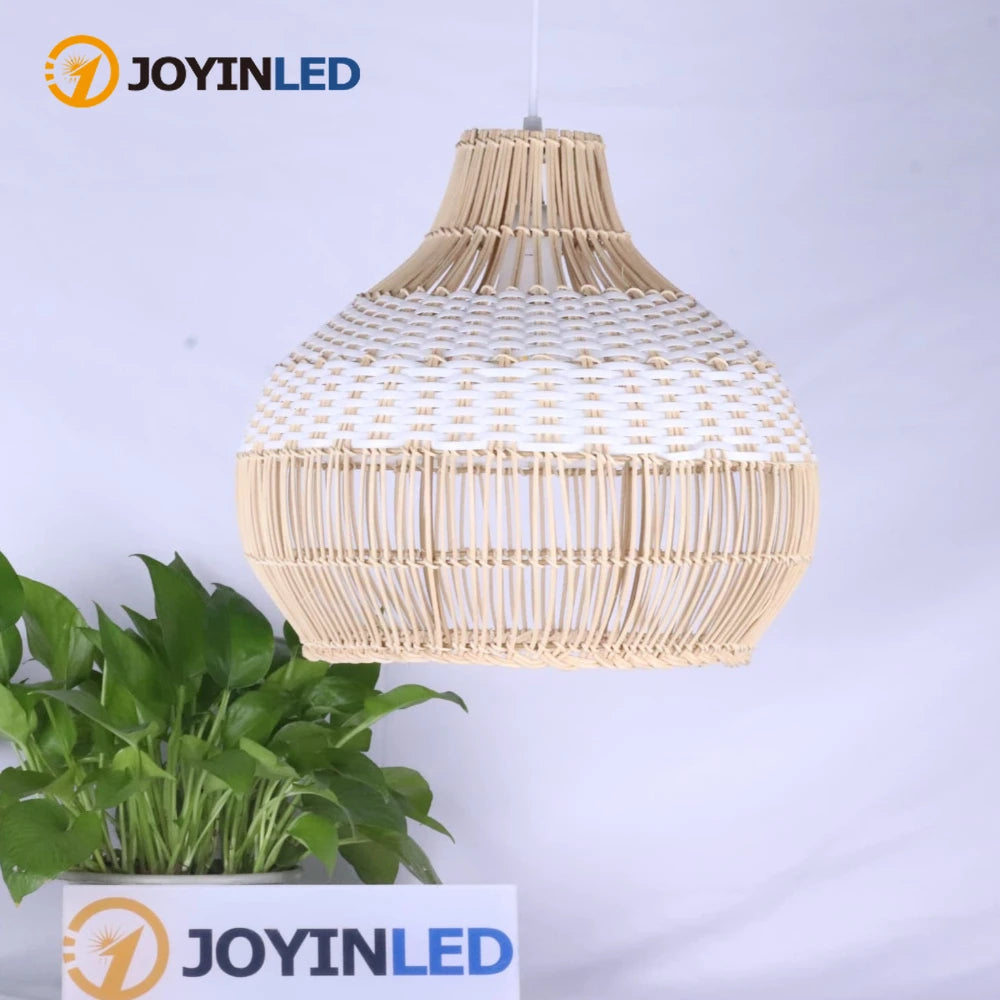 suspension rotin moderne câble suspendu lumière led 35cm beige tissage régulier