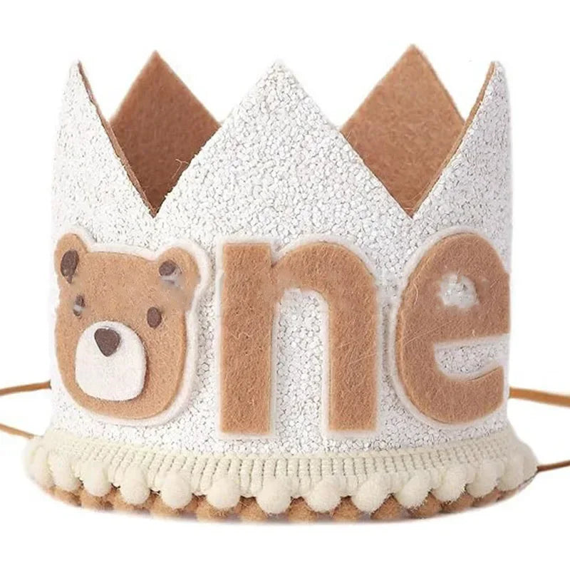 couronne anniversaire enfant ours glitter chiffre pompons arbre rose marron vert festiveDecoration