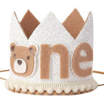 couronne anniversaire enfant ours glitter chiffre pompons arbre rose marron vert festiveDecoration