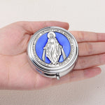 miroir compact or argent bleu violet rose image religieuse classique