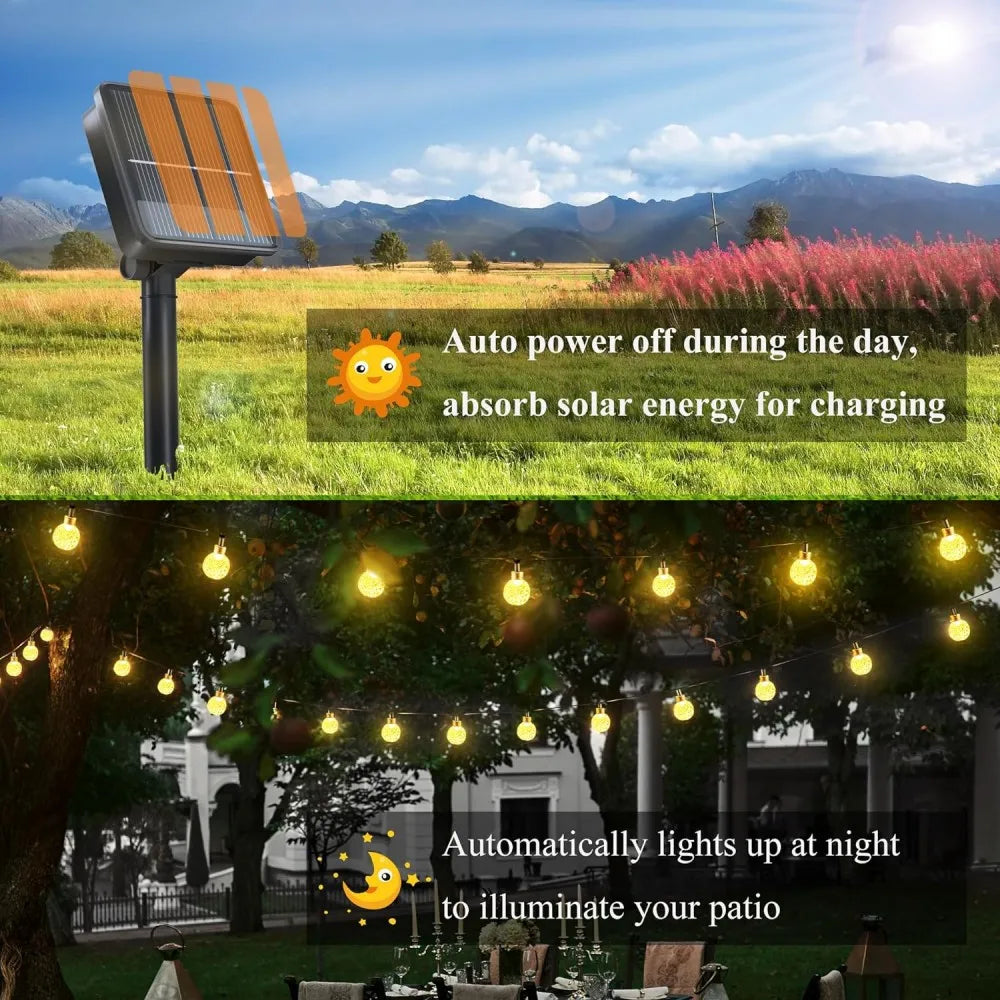guirlande lumineuse solaire blanc chaud boules translucides moderne clips fixationextérieur ip65 led 37v abs