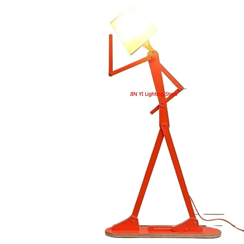 lampe sol moderne bras articulés tête lumineuse bois orange éclairage led original fixations modernes