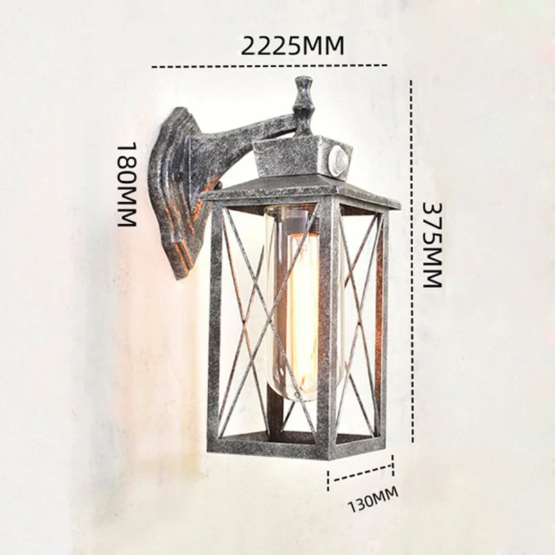 lampe murale vintage gris métallisé structure géométrique métal ampoule filament éclairage extérieur étanche