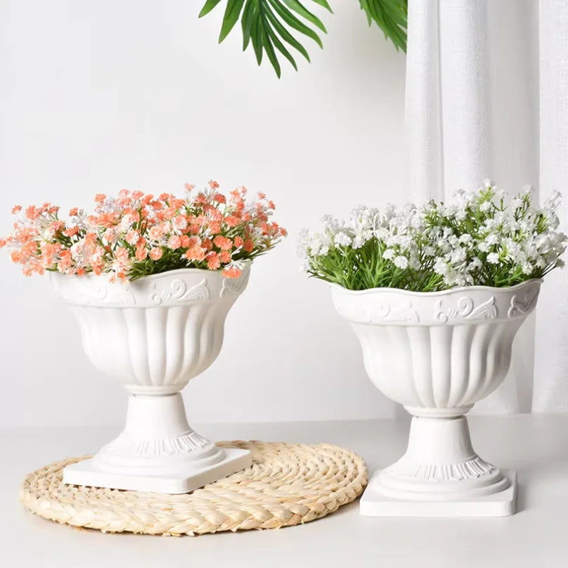 cache pot blanc rayures verticales classique balcon décoration porche fleuri porcelaine haute qualitéextérieur decoration