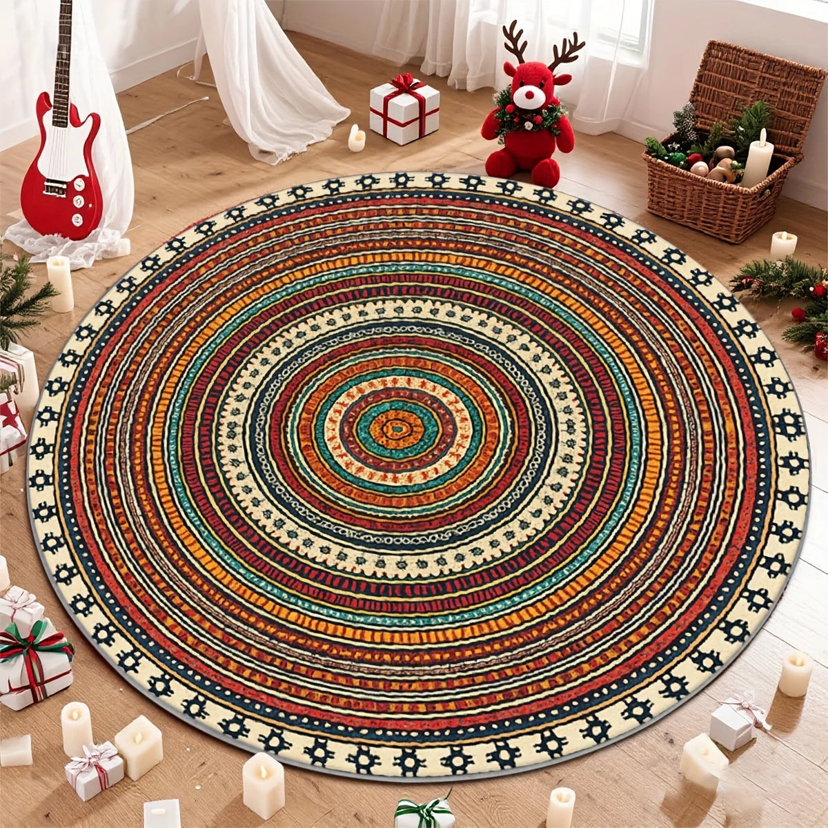 tapis rond moderne géométrique polyester anti dérapant intérieur extérieur salon chambre rose violet
