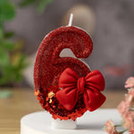 bougies numérotées pailletées rouges décoratives anniversaire cire paraffine boîte rangement support rond couteau blanc