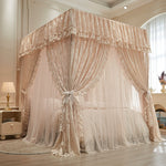 rideau lit transparent dentelle fronces rose pâle classique romantique tringle inclusion adaptateurs
