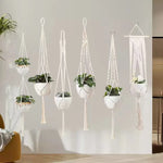 support plante suspendue macramé boho panier blanc noeuds réguliers artisanal pot fleuri
