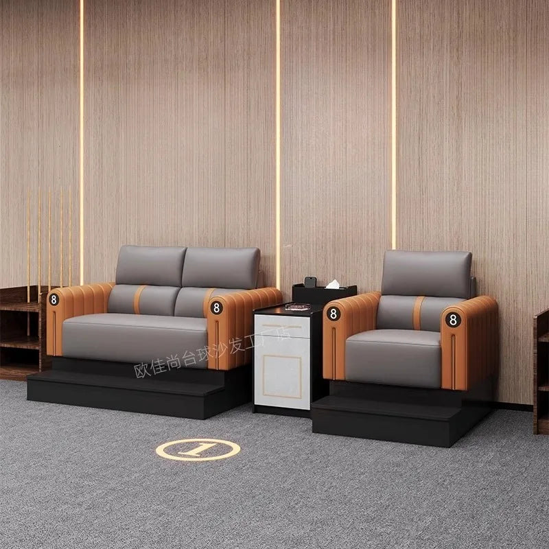 canapé moderne orange gris rayures horizontales tablette intégrée tiroir minimaliste forme scandinave chambre salon