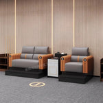 canapé moderne orange gris rayures horizontales tablette intégrée tiroir minimaliste forme scandinave chambre salon