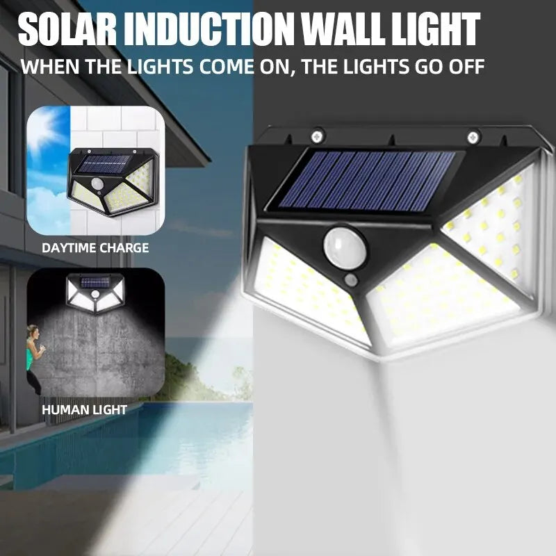 lampe murale solaire noire moderne capteur mouvement plastique mat 100ledextérieur