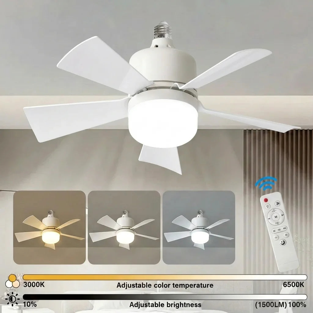 ventilateur lampe led blanc moderne télécommande fixe flux lumineux variable facile