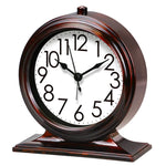 horloge vintage marron foncé cadran blanc aiguilles métalliques alarme quartz rechargeable brillant chambre salon