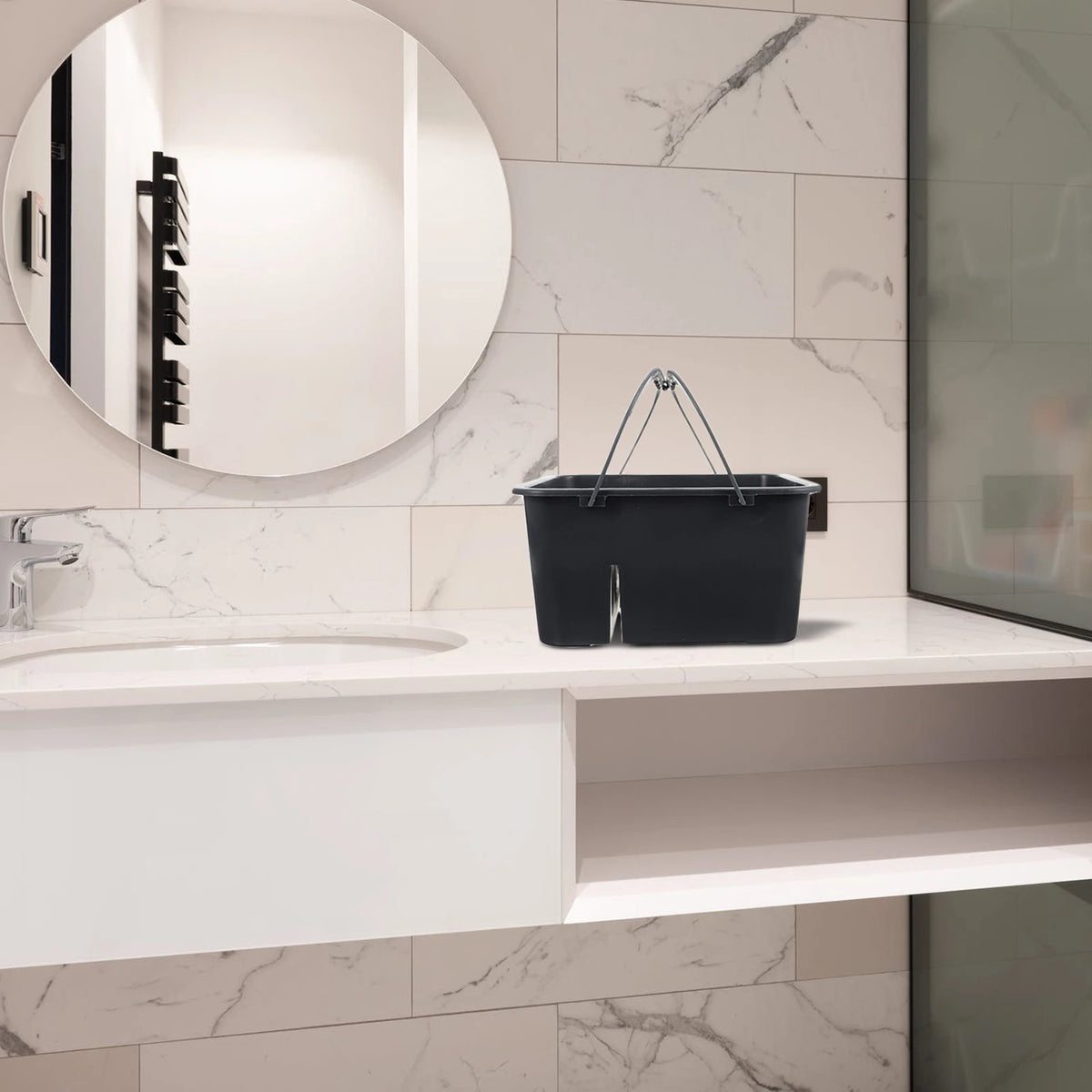seau compartiments gris moderne utilitaire toilette rangement salle bain plastique portatif
