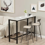 table haute moderne marbre blanc pieds métal noir tabourets minimaliste