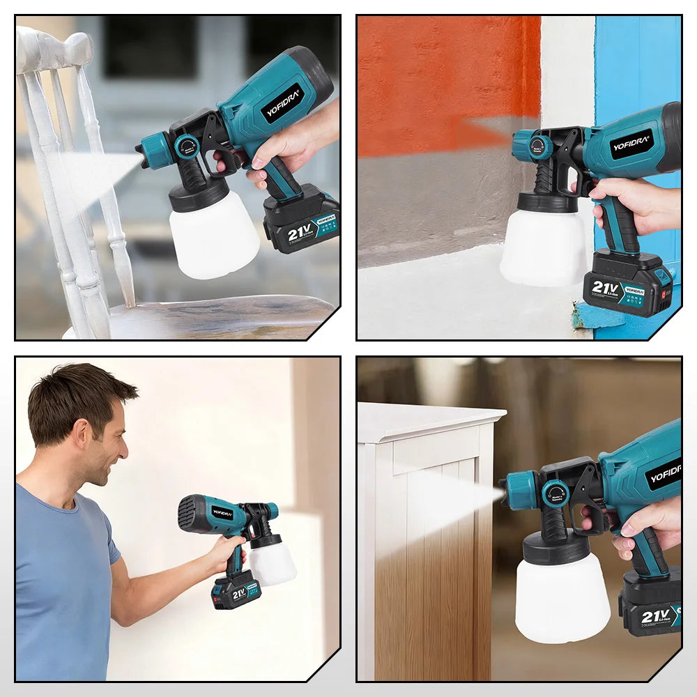 pistolet peinture électrique sans fil bleu noir batterie débit caoutchouc refroidissement orifices comparison flacons