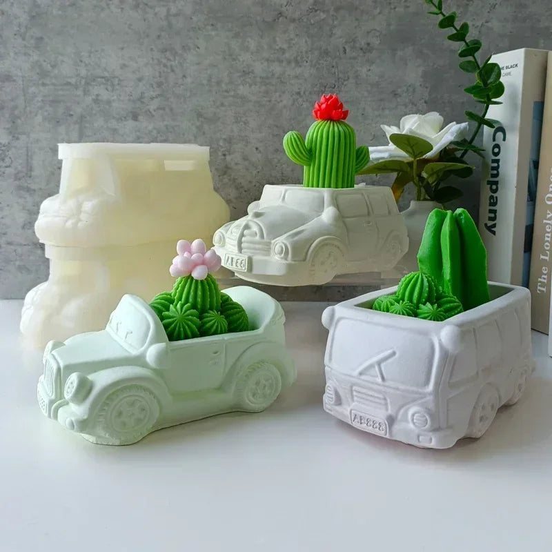 cache plantes forme voiture camion train blanc rose vert vintage rétro