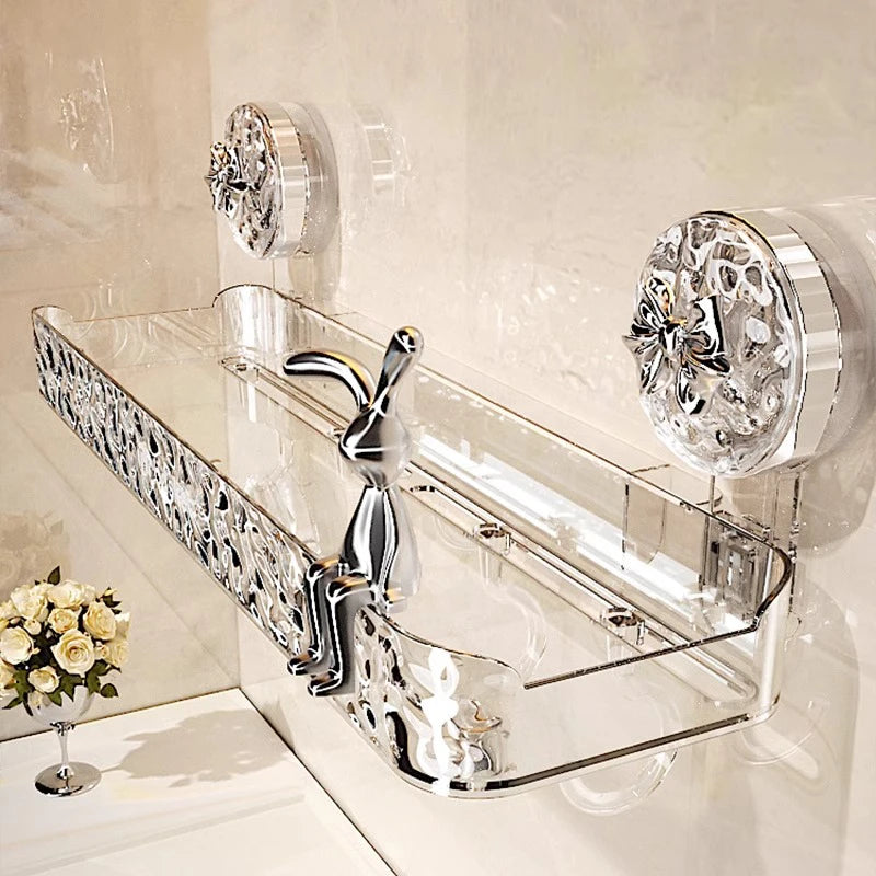étagère salle bain adhésive transparente motif floral moderne crochets supports adhésifs