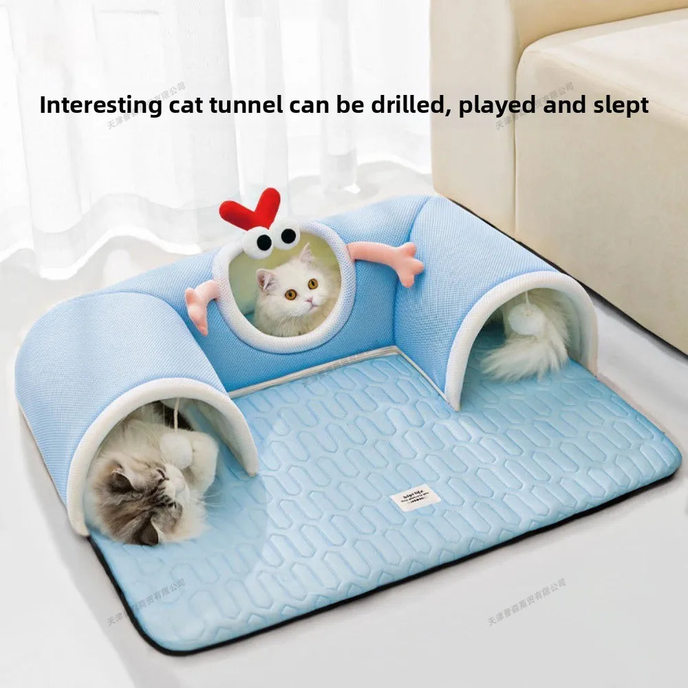 lit chat tapis respirant tissu géométrique moderne vert clair jaune bleu clair