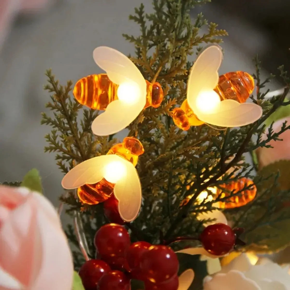guirlande lumineuse abeilles fleurs blanc orange moderne clips led chambre cour festive